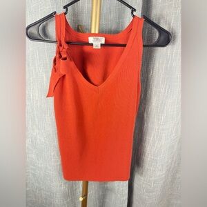 Ann Taylor Loft Petites, Orange knit top with bow on one side, Small Petite SP